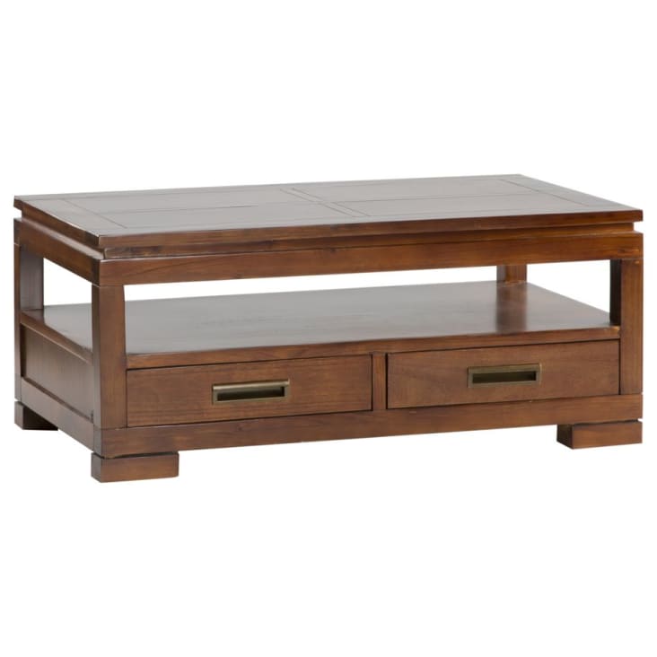 Tavolino Da Caffè SIMPLIHOME Draper Con Piano Sollevabile, Legno Massello Di Gomera, Finitura Teak, 122 Cm