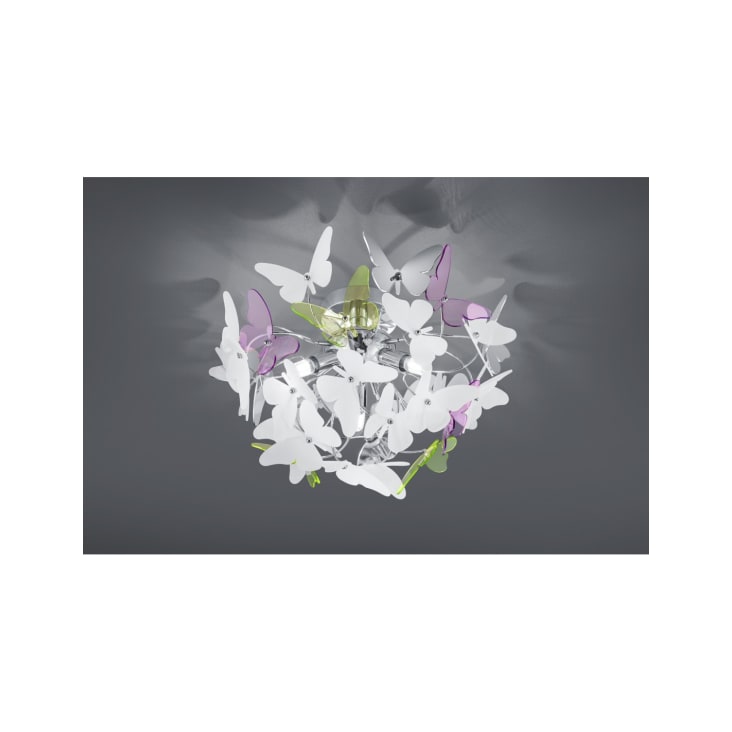 Plafoniera 3 Luci ONLI Con Farfalle Rosa - Per Cameretta, Metallica, Vetro Bianco E Trasparente - Foto 2