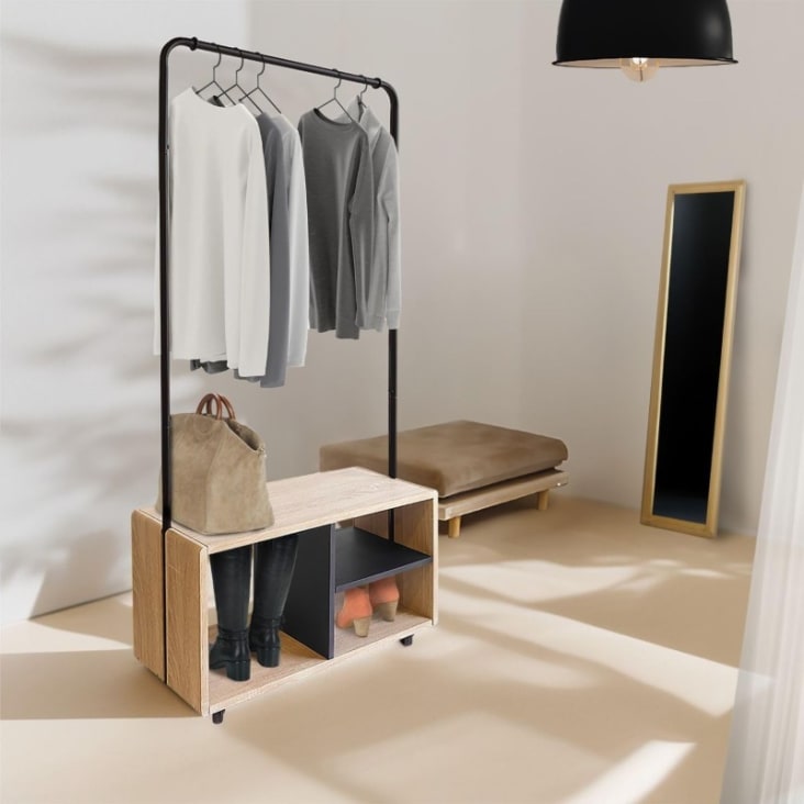 GIANTEX Appendiabiti Con Ruote - 2 Cassetti, Ripiano, 4 Ganci, Bianco 40x52x161cm