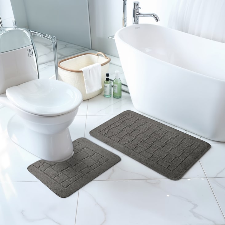 Lot De 4 Tapis Romains Lavables Antidérapants - Grands 75x125 Cm + Paillasson 50x70 Cm - Gris Foncé - Neuf