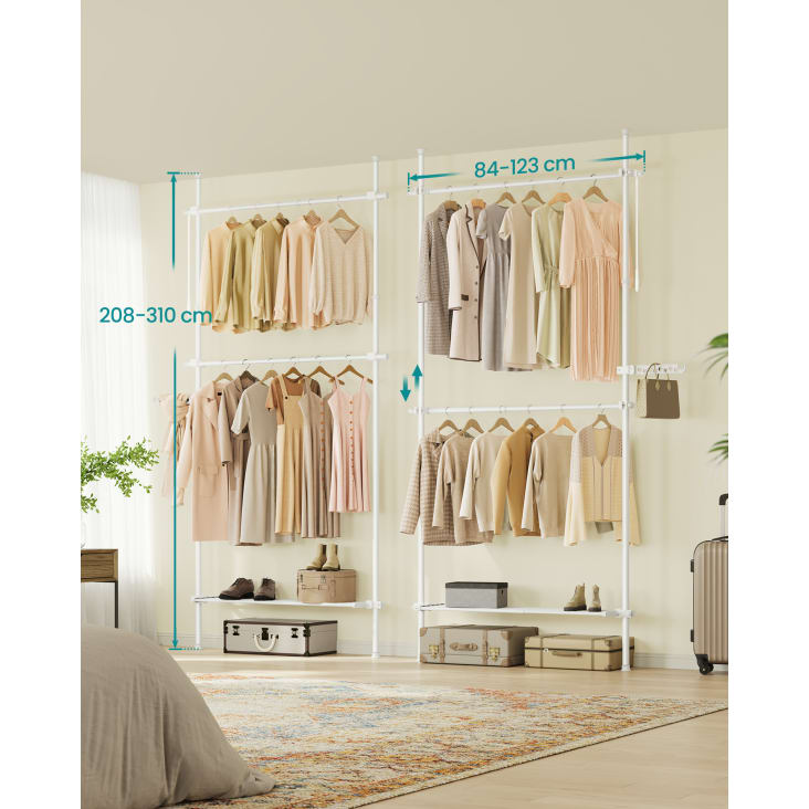 SONGMICS Portant à Vêtements Sol Au Plafond Extensible Jusqu'à 310cm - Noir Mat