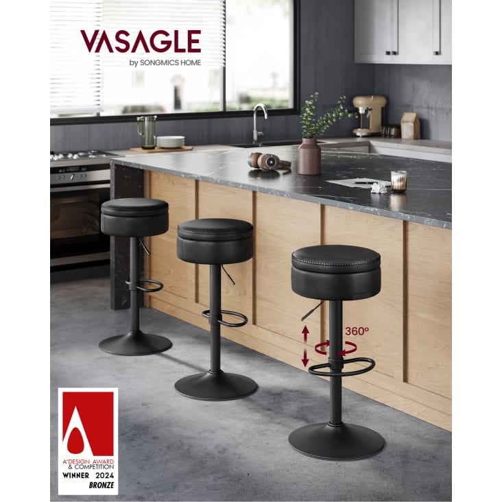 Lot De 2 Tabouret De Bar-Pivotant 360° Et Hauteur Réglable 52-72cm Avec
