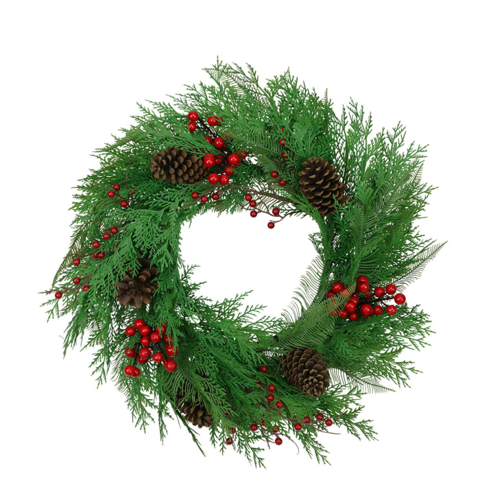 Couronne De Noël 16 Pouces Couronne De Fleurs Rouges Artificielles D'hiver Décoration De Porte D'entrée Pour L'intérieur Et L'extérieur Maison Bureau Mur Décor De Ferme