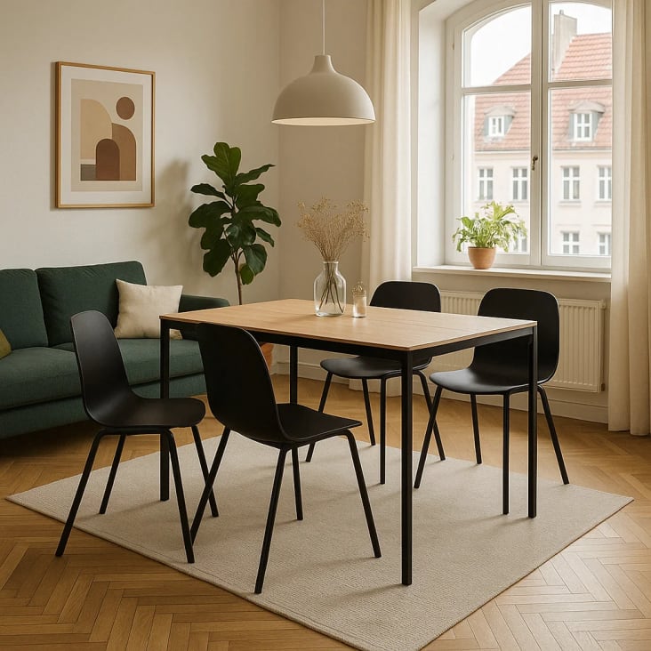 Lisabo Sedia Nera Ikea Legno Tavolo Da Pranzo Rettangolare 120cm