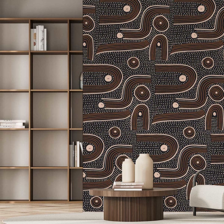 papel pintado con estampado azteca en blanco y negro