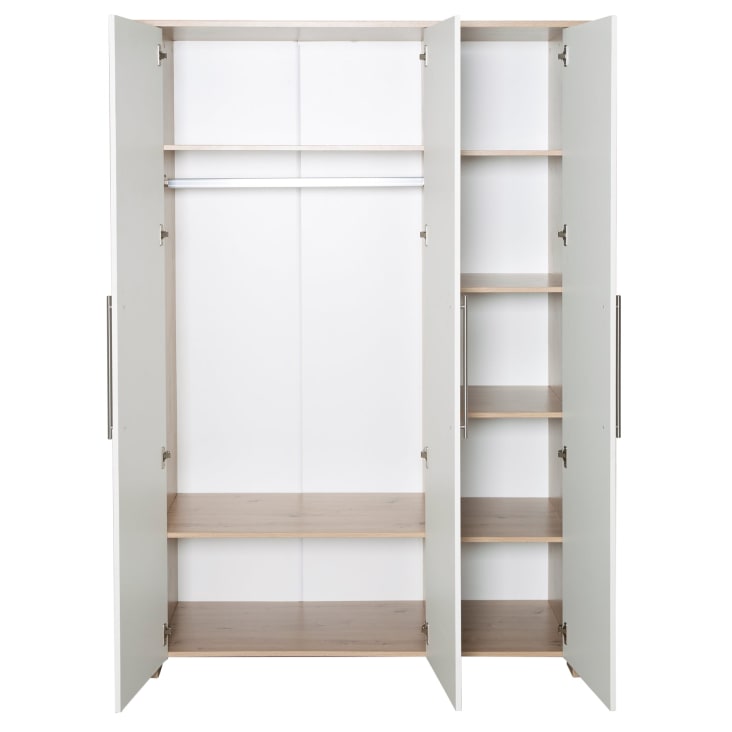 Armoire 3 portes blanche / effet chêne avec poignées métalliques MALO