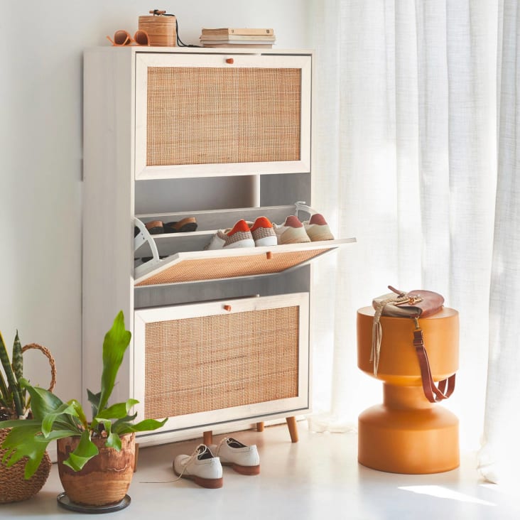 Meuble à Chaussures Archi 3 Portes - Style Industriel Avec Revêtement Bois - Rangement Pratique Entrée Ou Couloir