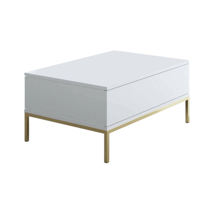 Mesa Baja De Pino Maciza Inter Link - Con Tapa De Cristal Y Cajón Blanco, 115x60x45 Cm, Estilo Provence