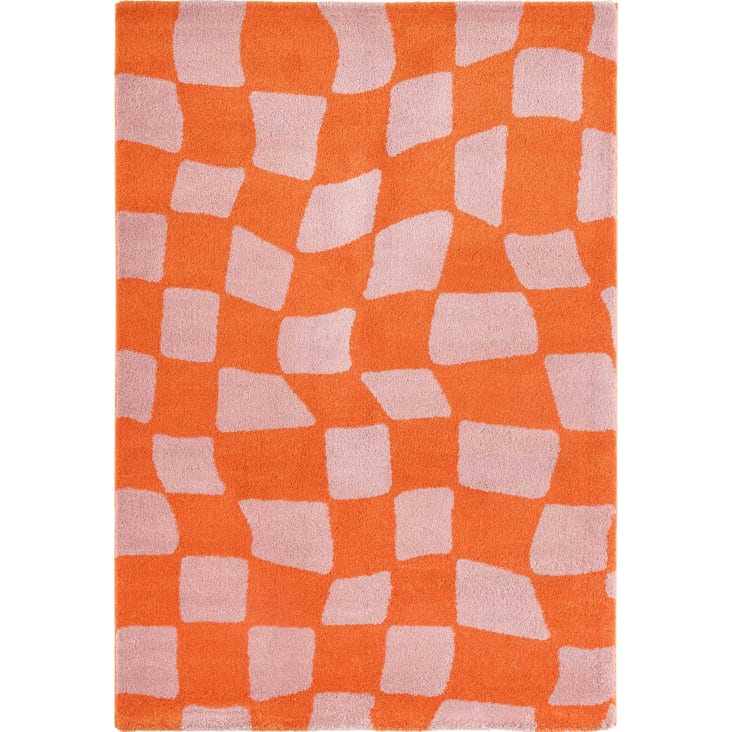 Tapis Vintage Années 70 Motif Damier Orange 160x230