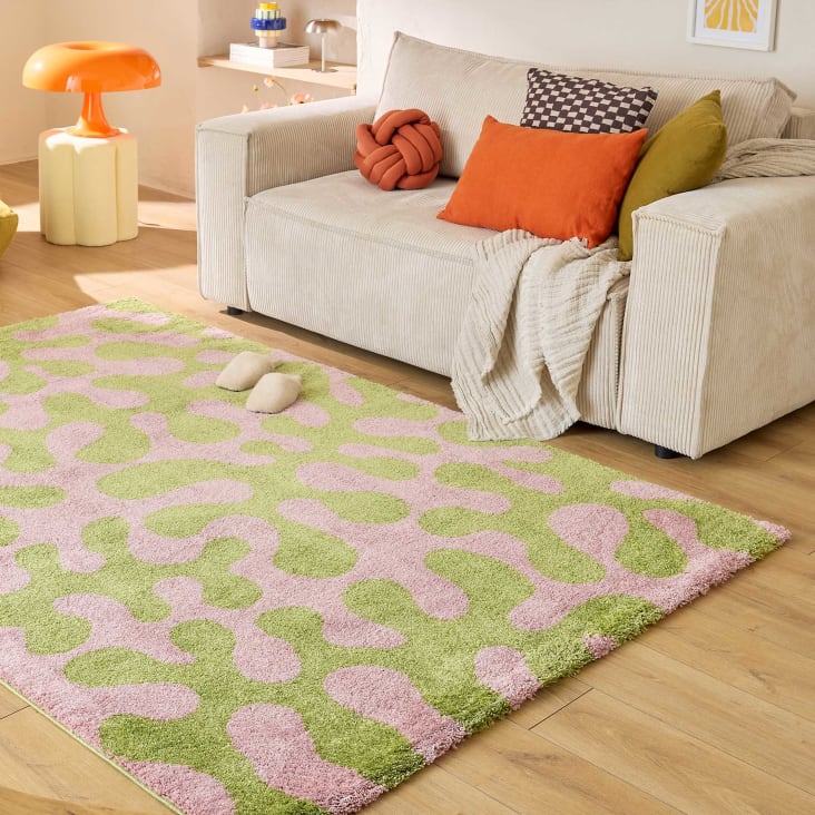 Tapis vintage style année 70 à motif rétro vert 160x230 Groovy