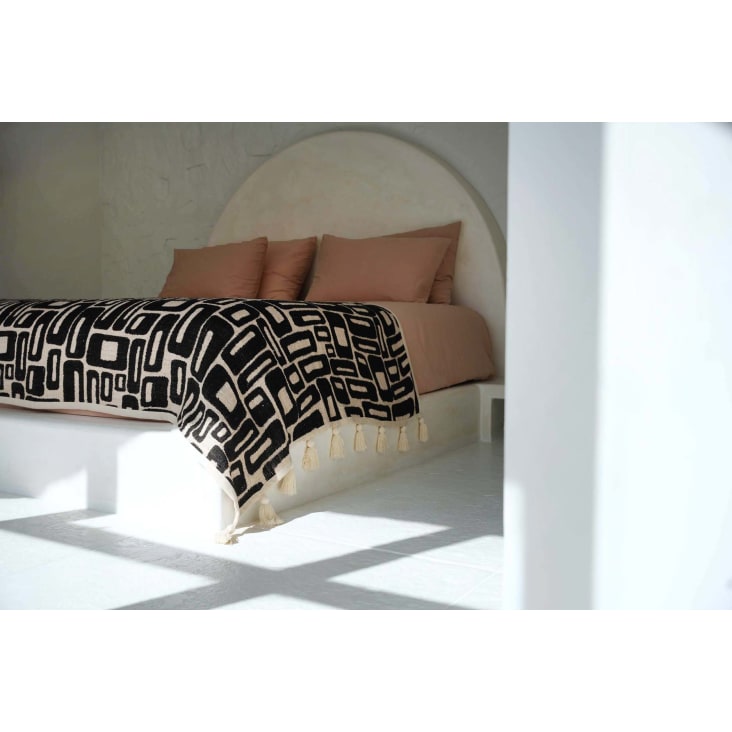 Jeté de lit en coton naturel motifs aztèques noirs 128x240-2025_summer cropped-1