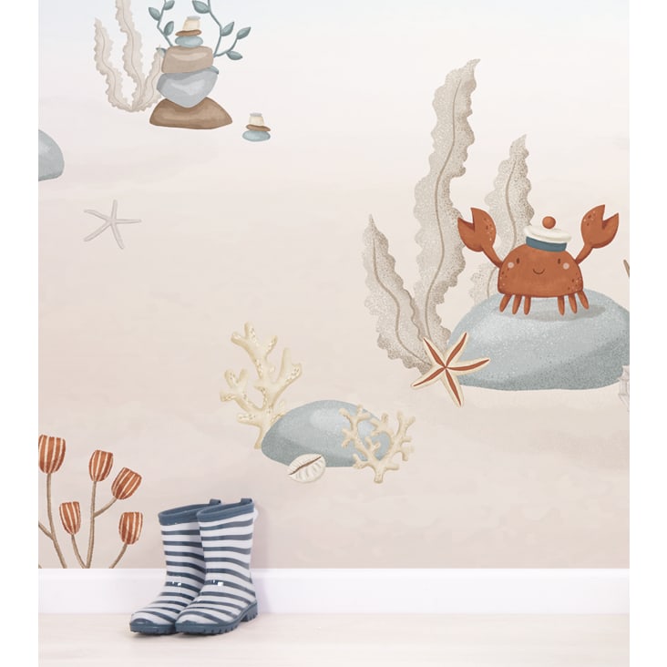 PanoramaVliestapete, Wale und Schildkröten, 4 x 2,48 m, blau/beige