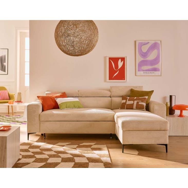 Canapé D'Angle Convertible 4 Places En Velours Côtelé - Avec Coffre Rangement - Réversible Gauche/Droite - Best Mobilier