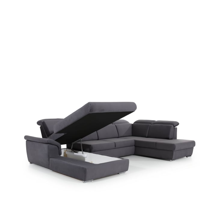 Ecksofa mit Schlaffunktion, Bettkasten UForm Schwarz Evani Maisons du Monde