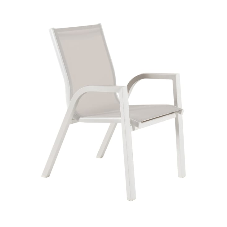 Chaise Lazare - Chaise De Terrasse Empilable En Aluminium & Textilène Beige/blanc - Style Parisien