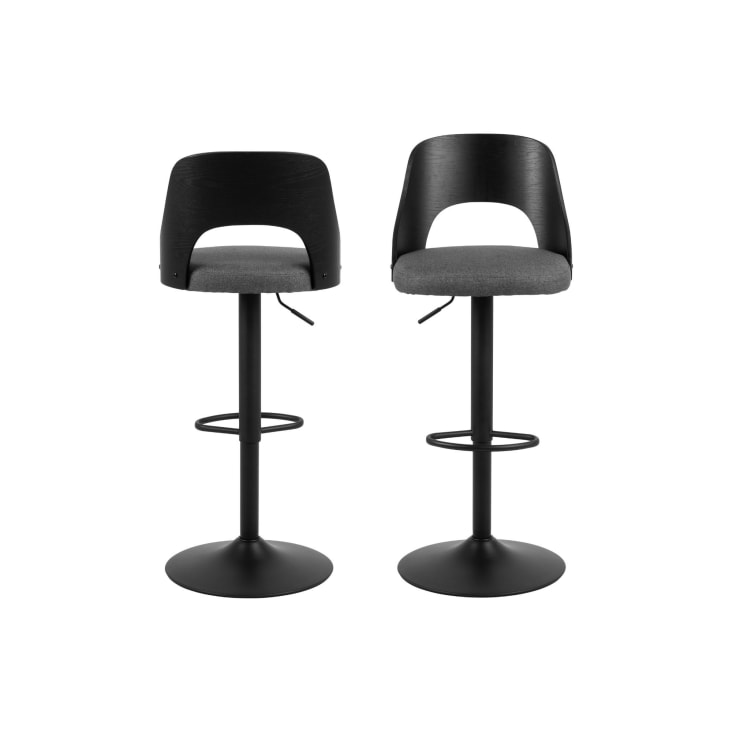 Lot de 2 tabouret de bar assise tissu et bois piétement métal noir