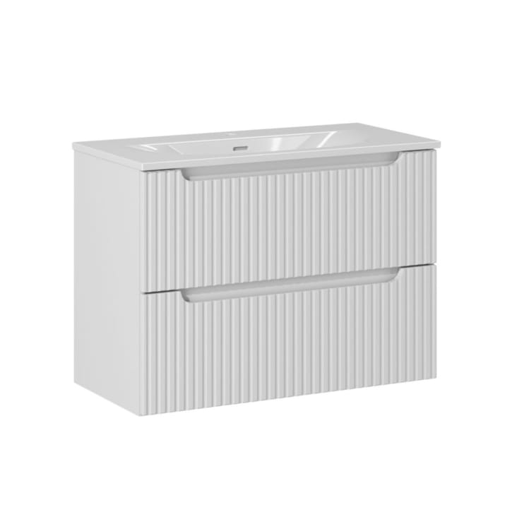 Ensemble Meuble Vasque Salle De Bain Riva - 2 Tiroirs + Colonne Blanc 80cm - Fabrication Européenne