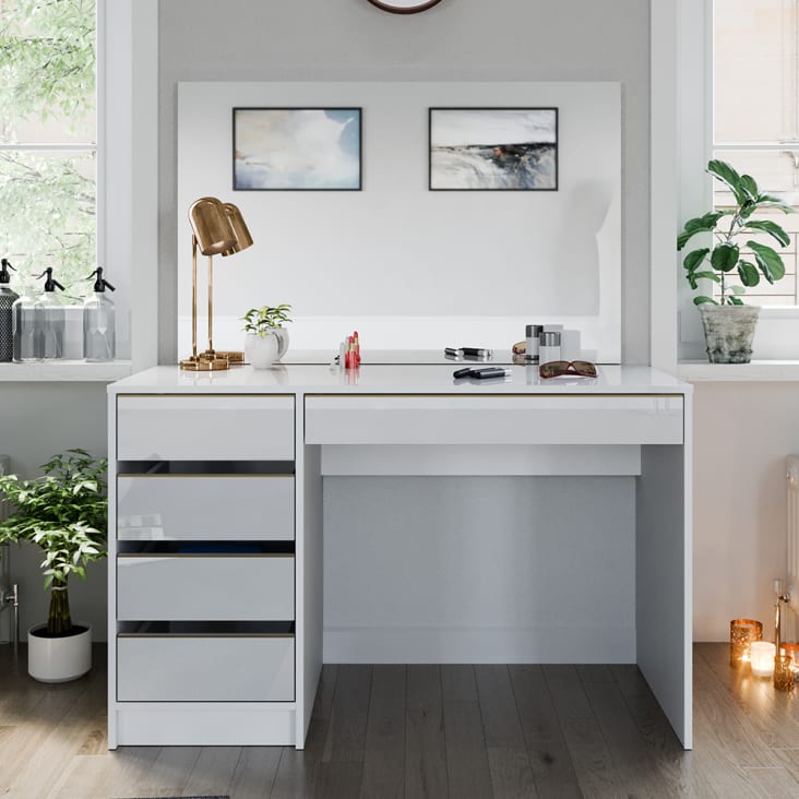 Coiffeuse Avec Miroir Blanc Brillant 96x40x142 Cm - Conforama