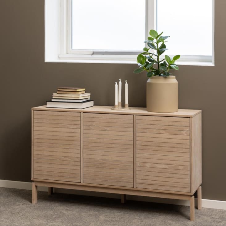 Buffet bas de salle à manger en chêne blanchi 3 portes L135 Liac