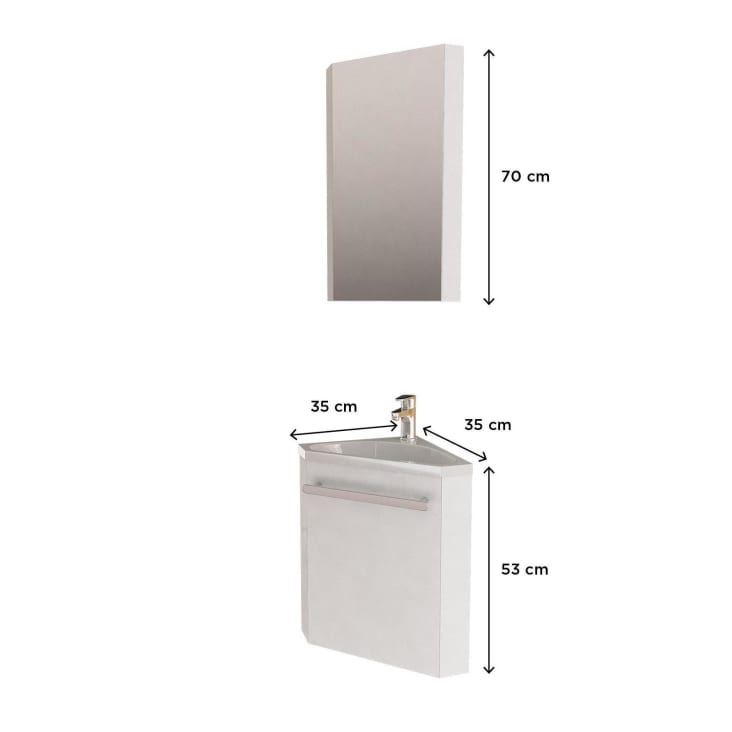 Ensemble lavemains d'angle blanc + vasque + armoire de toilette Skino