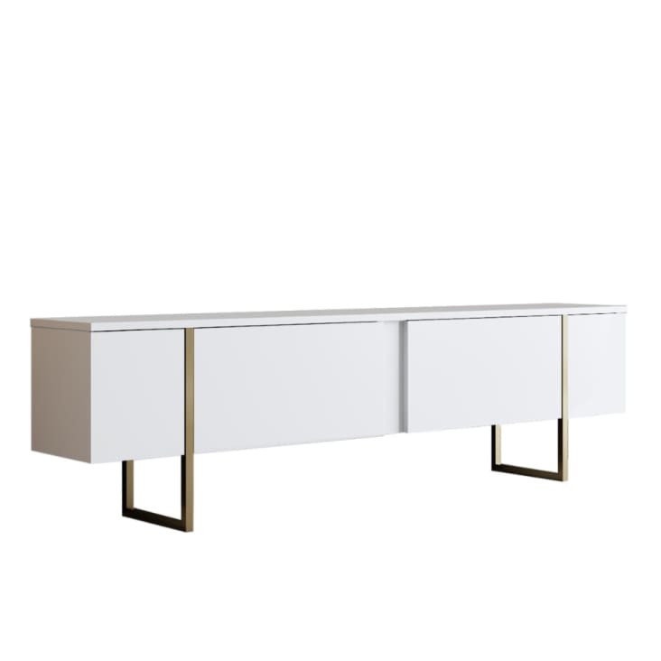 Uniheim Mobile TV Bianco Con Armadio In Vetro E Luci LED – Centro Intrattenimento Moderno - 5