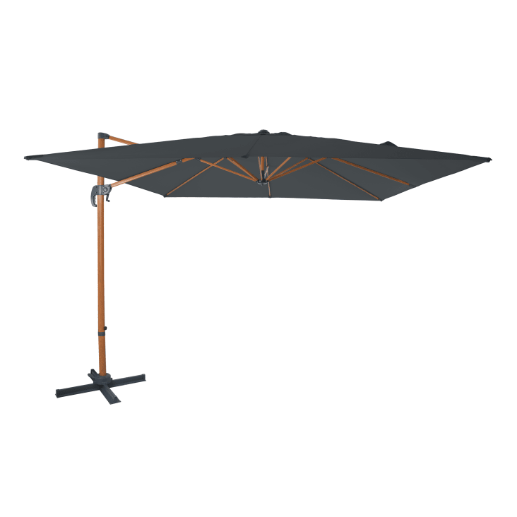Eckiger Ampelschirm aus Aluminium Holzlook & kippbar, grau 300x300cm