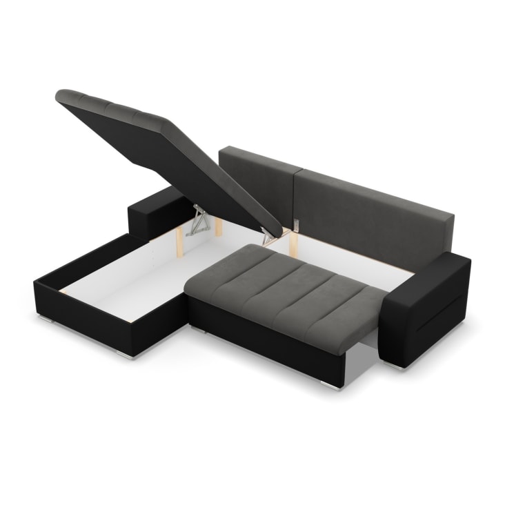 Links Ecksofa mit Schlaffunktion, Dunkelgrau + Schwarz Aurora Maisons