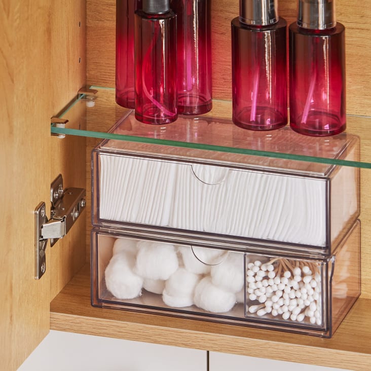 Armoire Salle De Bain Avec Miroir - L60xP15xH50cm - Étagères Réglables - MDF