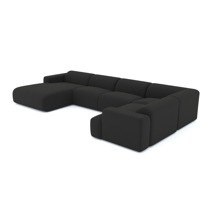 Canapé panoramique angle gauche en tissu bouclette XXL noir 354cm Myra ...