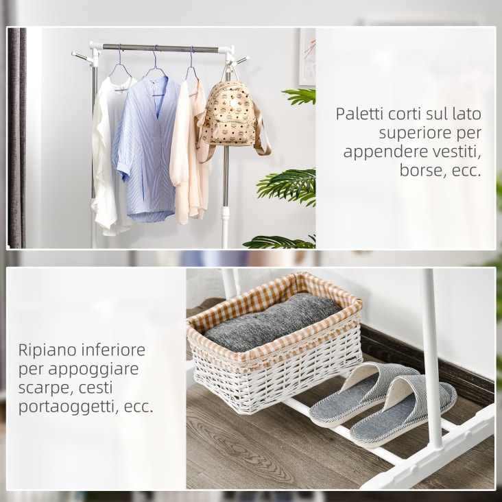 Appendiabiti Mobile Con Ruote FAVOOSTY - Guardaroba Regolabile In Metallo, 161x89x39cm, Bianco - Foto 5