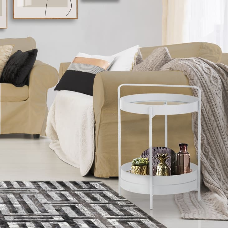 Tavolino Basso Moderno In Acciaio - 2 Ripiani, Design Cubo Per Soggiorno