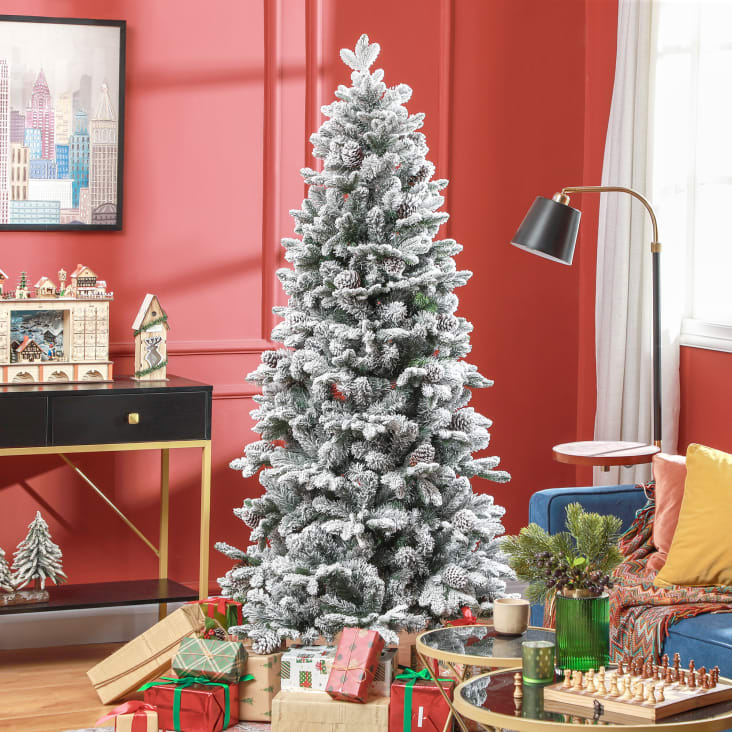 Sapin De Noël Artificiel Enneigé OasisCraft - 90 Cm, Paysage Hivernal, Branches PVC, Base Stable - 6