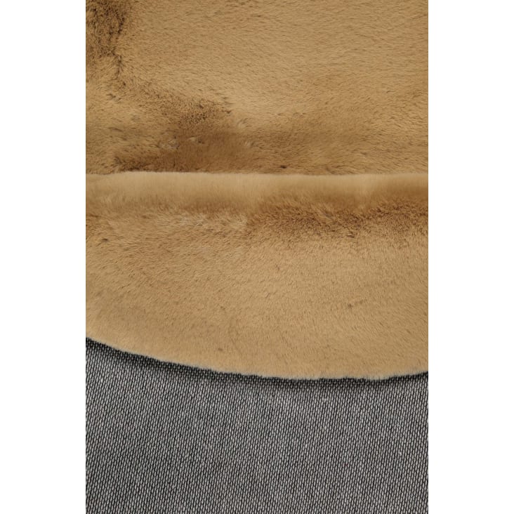 Tapis Rond Imitation Fourrure Lapin ⌀100 Cm - Doudou Beige Caramel | Polyester Doux