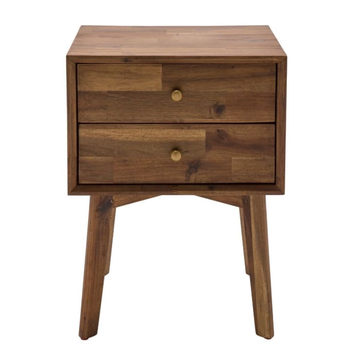 HOMCOM Comodino Con 2 Cassetti E Maniglie Dorate - Stile Moderno Per Camera Da Letto E Soggiorno, 45x35x50 Cm, Marrone Effetto Legno