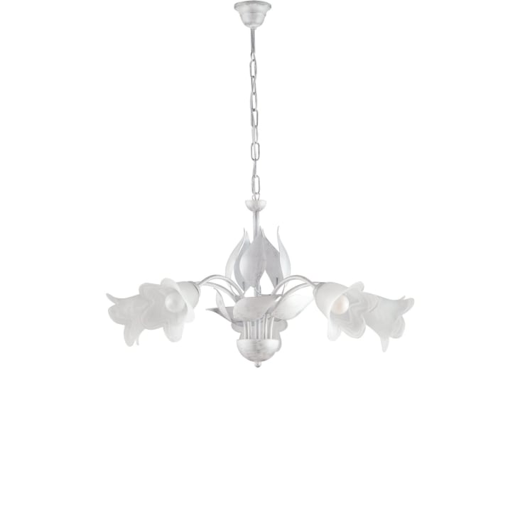 Lampadario 5 Luci Stile Classico In Ferro Battuto - Color Avorio E Vetro Satinato Per Cucina E Camera - Foto 7