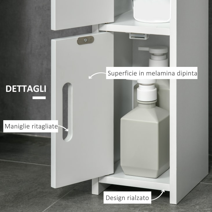 Armadietto Da Bagno Sottile E Alto 20x80 Cm - Bianco, Multripiano, In PVC, Per Ottimizzare Lo Spazio