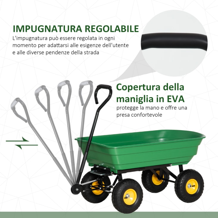 Carrello Da Giardino Outsunny 150kg - 4 Ruote Gonfiabili Ø24cm, Maniglia Rivestita, Verde/Nero - Foto 8