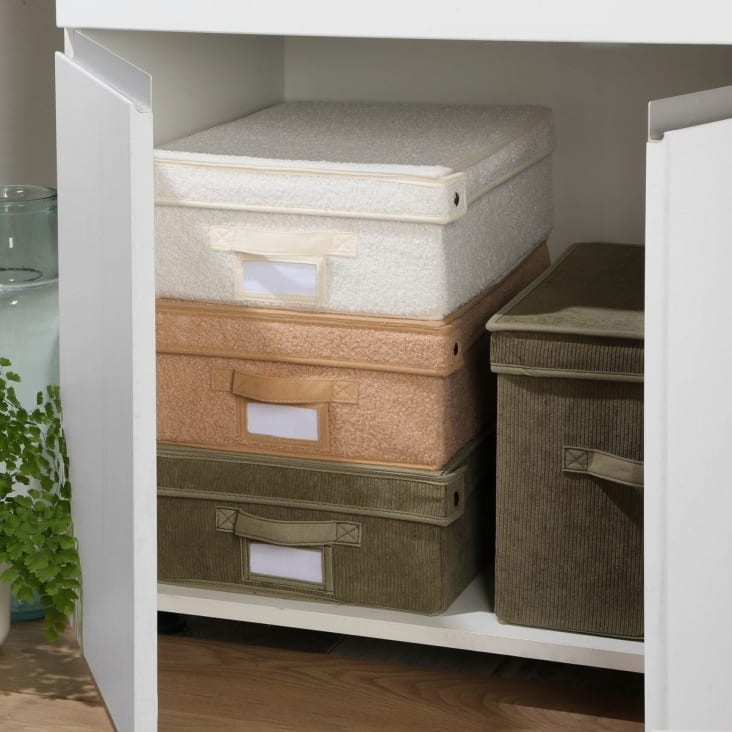 Lot De 5 Boîtes De Rangement En Tissu Lavable - 38x25x25 Cm - Avec Couvercle Et Poignées - Beige - Pour Vêtements, Jouets
