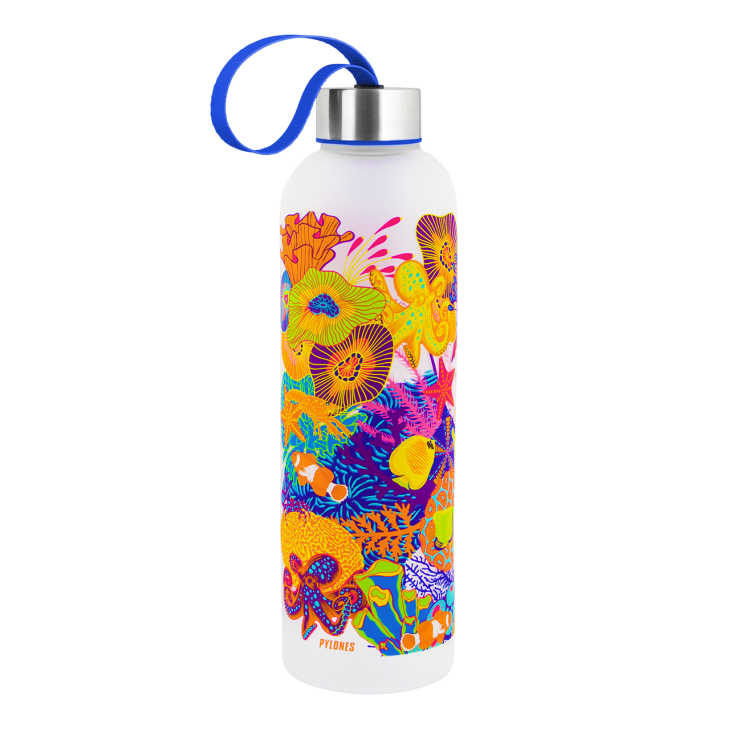 Pylones Happyglou - Borraccia Grande Con Stampa Papaveri, 80 Cl, Acciaio, Colorata E Originale
