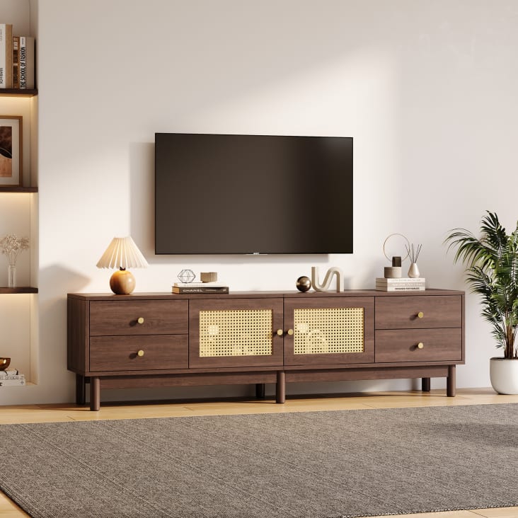 Credenza Ingresso Vintage Relaxdays - Con Ante In Rattan, MDF E Bambù, 76x80x39cm - Foto 8