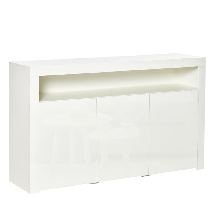 Credenza Bellevue Dmora 144x42x80cm - Buffet Salotto, Mobile TV, 3 Ante, Bianco - Foto 2
