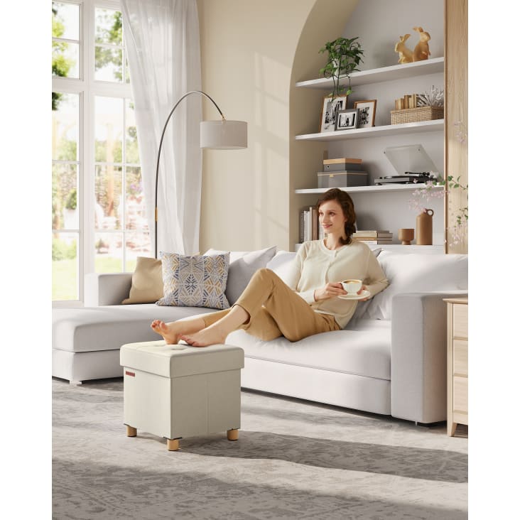 Petit Repose-pieds Ottoman FAGAGA - Housse Réglable, Rangement Intégré, Vert - Pour Salon, Chambre Pouf Rangement Caché