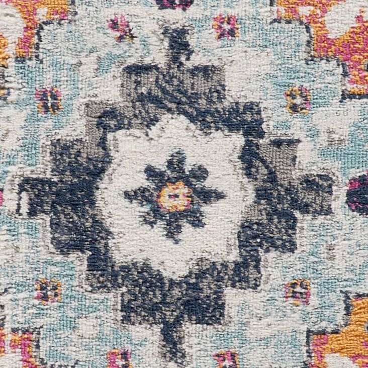 Tapis De Salon Vintage 160x200 Cm – Poils Courts Effet Cachemire – Antidérapant TPR – Bleu Foncé à Motifs Géométriques – Lavable En Machine