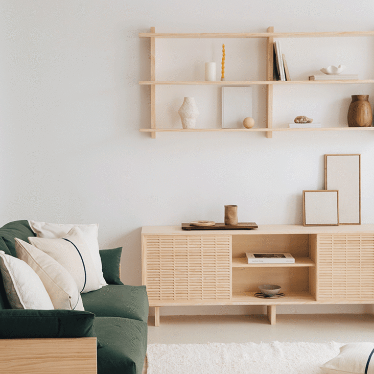 Étagère Pin Triple étagère murale en bois de pin naturel 150 cm Verni Miramar ...