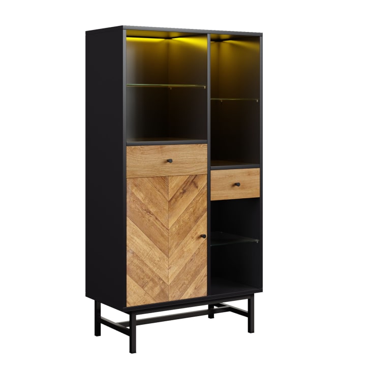 Merax Sideboard Mit LED Vitrine - Buffetschrank 140x80x40cm Braun & Schwarz