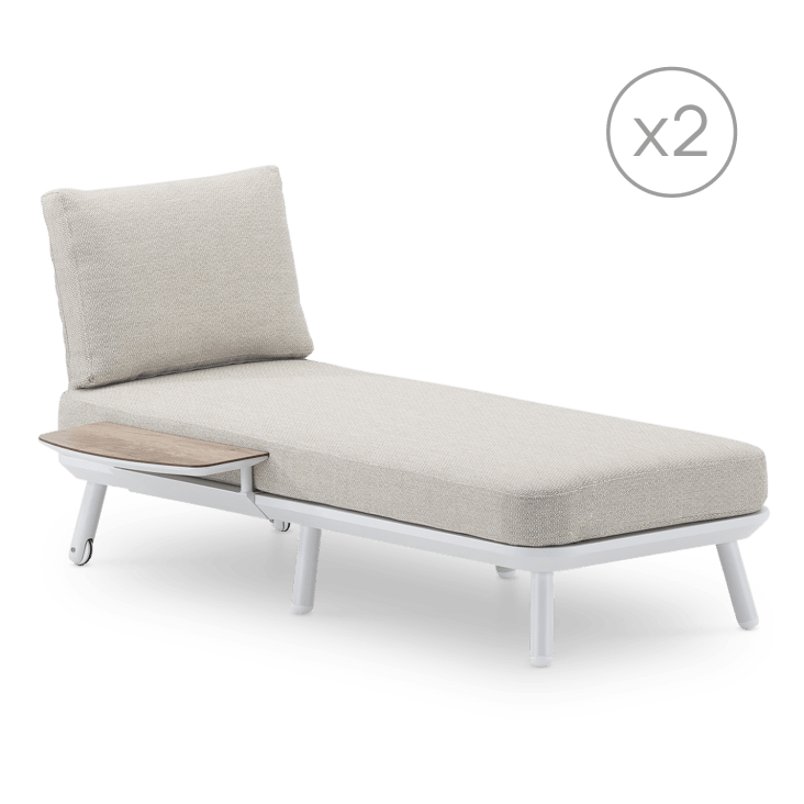 2er Set Sonnenliegen mit Tisch, Holzimitat, Seil, weiß /beige Matilda