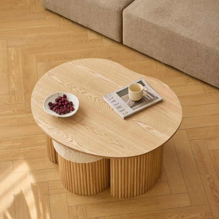 Set 2 Tavolini Da Salotto Impilabili Nordici - Bianco, Gambe In Legno, Per Soggiorno - Foto 8