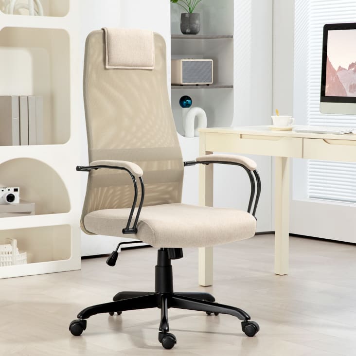 Sedia Da Ufficio Ergonomica WOLTU Con Poggiatesta Regolabile E Braccioli Ribaltabili, Colore Beige - Foto 4