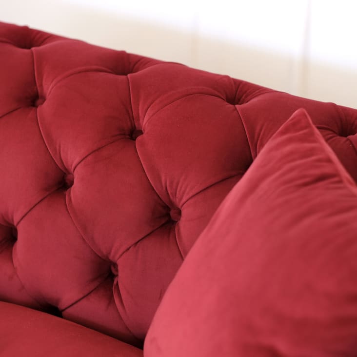 Sofa Divano Rosso Scuro Divano In Velluto Rosso Scuro Capitonné - Main Image