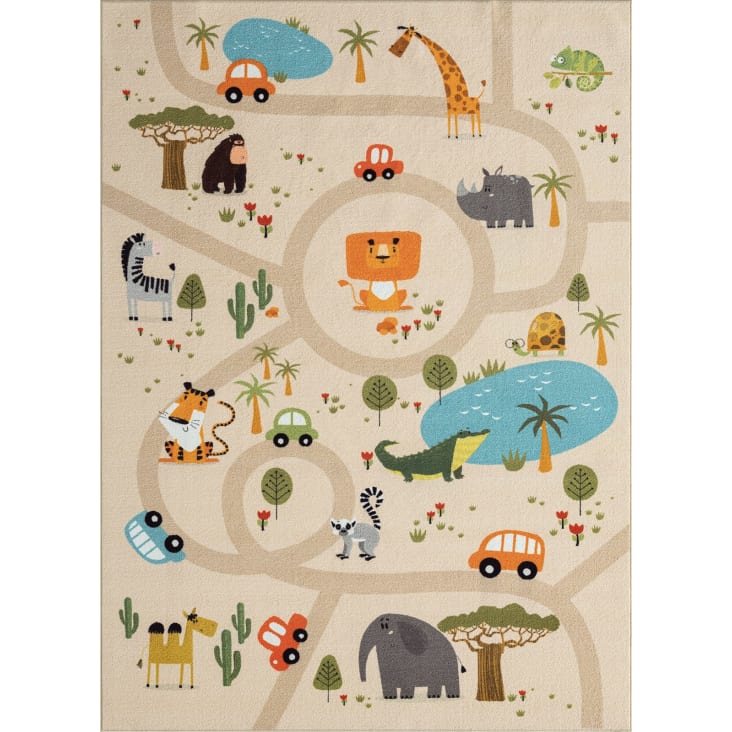 Tapis De Jeu "Happy Life" Pour Enfant - Motif Route/Jungle, 80x150 Cm, Antidérapant